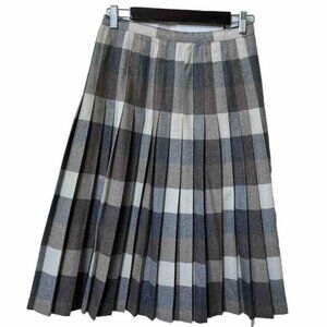 Vintage Paris Star Gray Neutral Plaid Pleated Kilt Midi Skirt 26